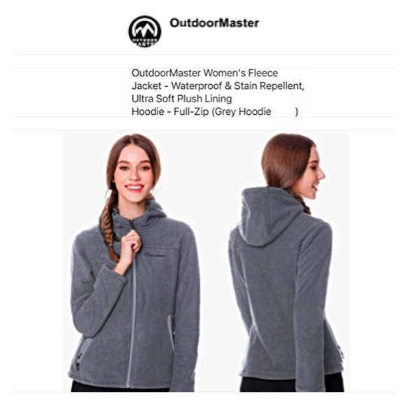FLEECE ZIP JACKET HOODIE WOMEN’S M GRAY by OUTDOORMASTER Water & Stain Resistant - Picture 1 of 12
